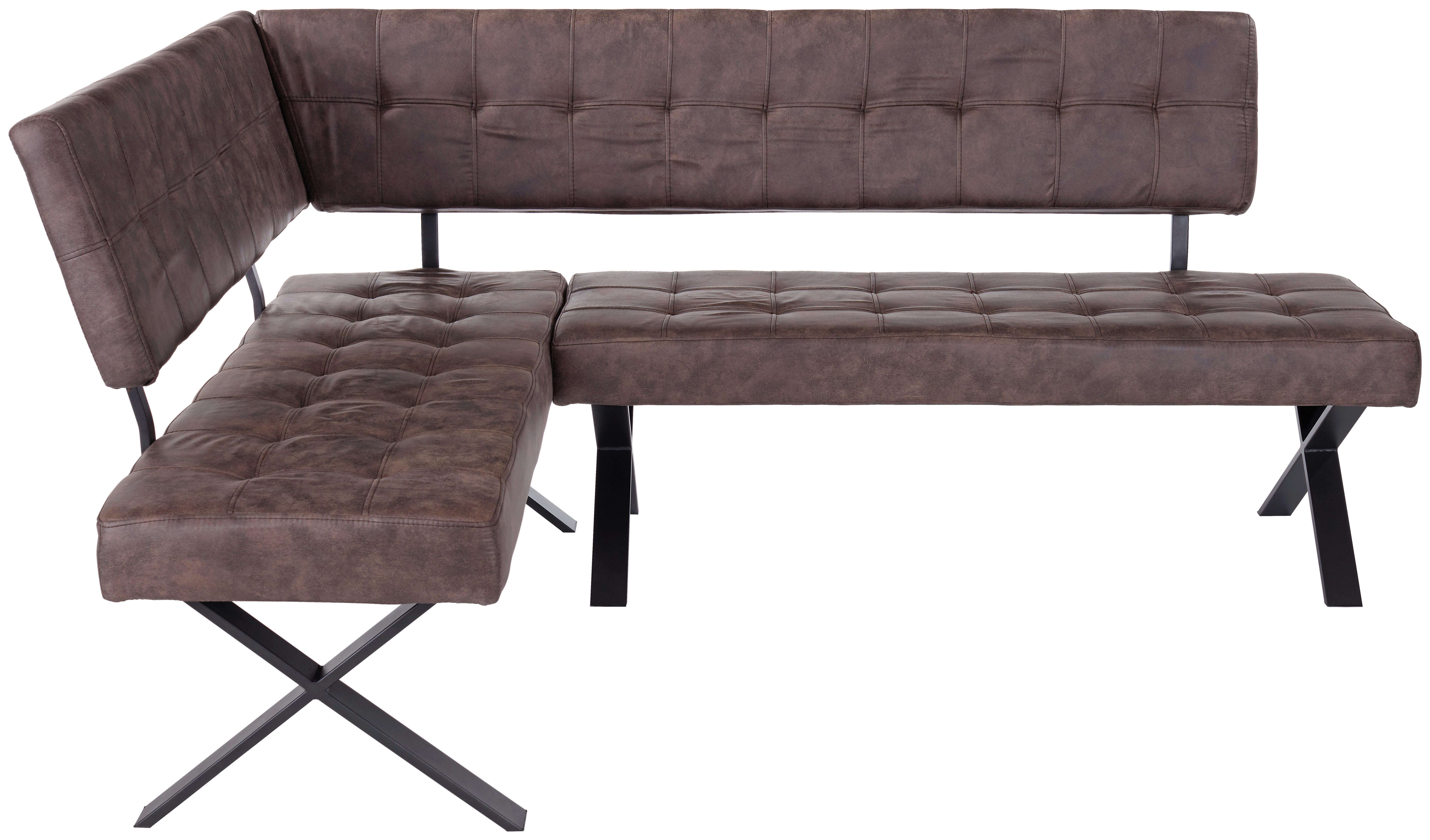 Eckbank Braun Lederlook Vintage Donna Re 150x200 cm - Anthrazit/Braun, MODERN, Textil/Metall (150/200cm)