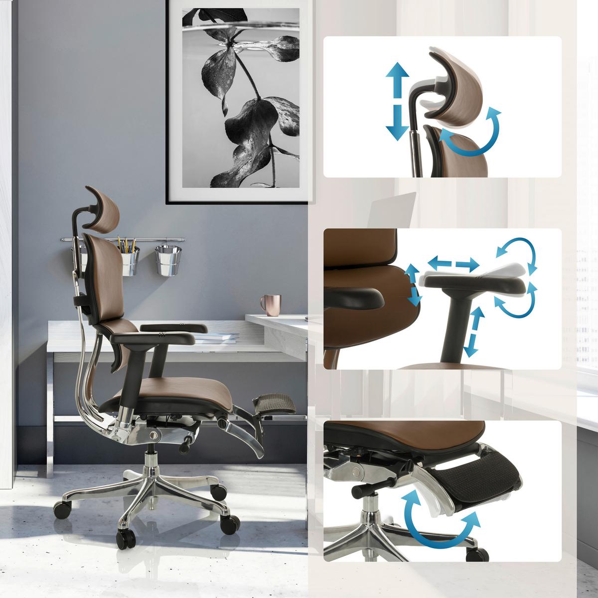 Drehstuhl Ergohuman Plus Braun B: 76 Cm - Silberfarben/Schwarz, MODERN, Leder/Kunststoff (76/119 - 138/64cm) - MID.YOU