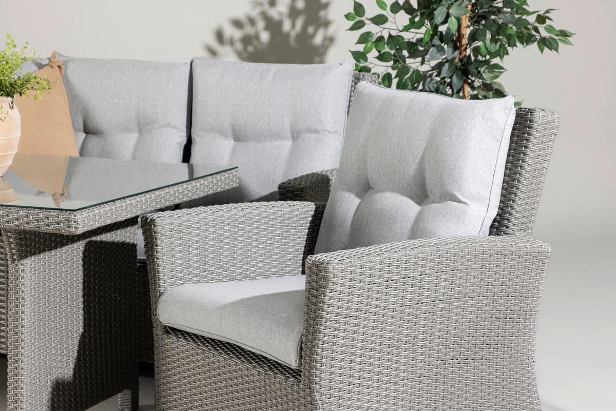 Loungegarnitur 4-Tlg Brentwood aus Kunststoff/Glas mit Kissen - Grau, KONVENTIONELL, Glas/Kunststoff - Gardenson