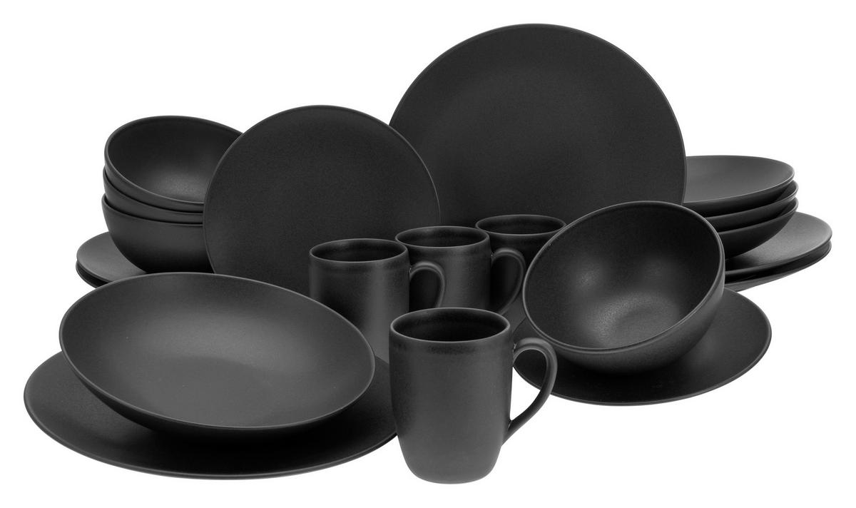 Kombiservice Keramik 4 Personen Geschirr Set - Schwarz, Design, Keramik - Creatable