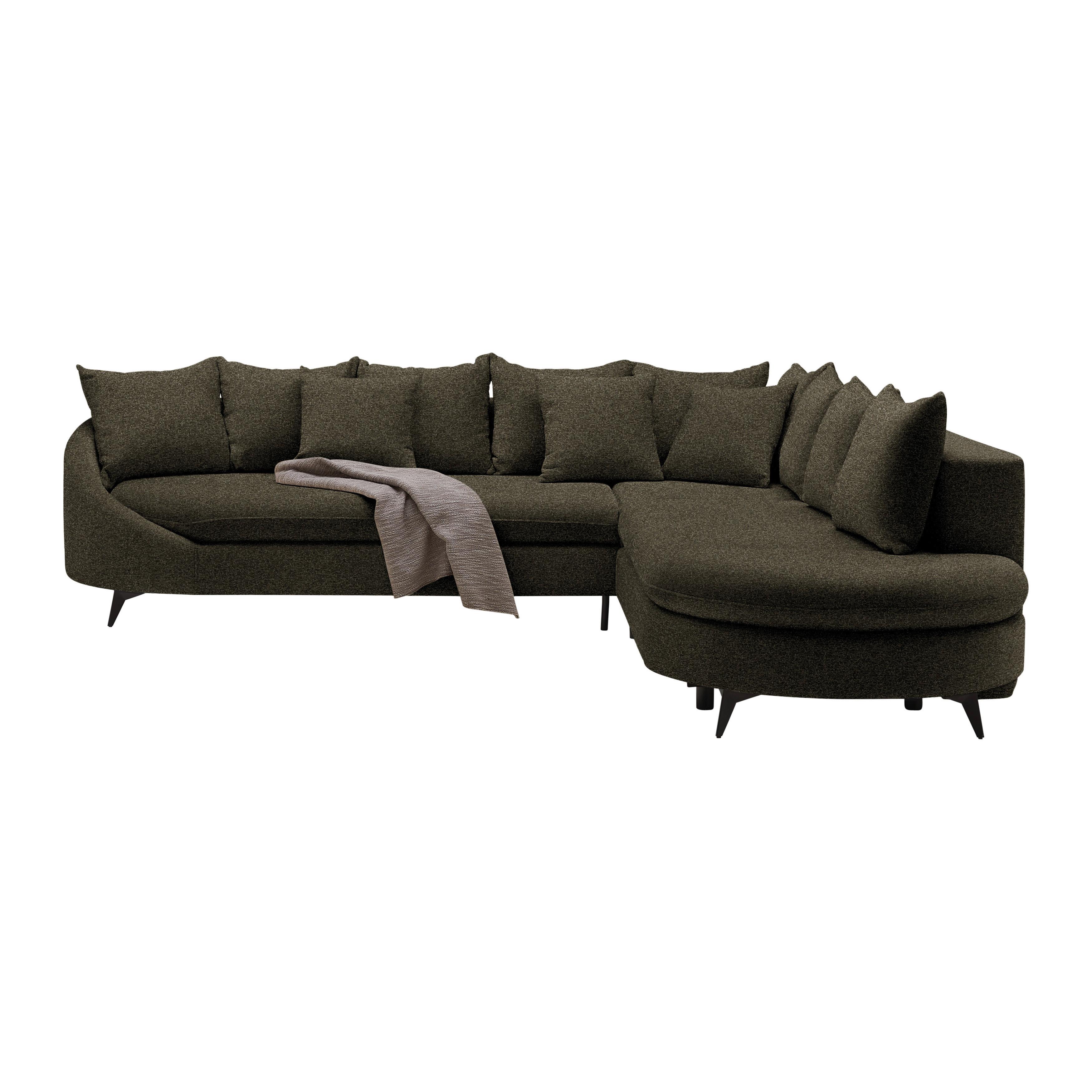 Rohová sedačka AXEL, pravá, tmavě zelená tkanina - černá/tmavě zelená, Moderní, kov/textil (291/250cm) - Mömax