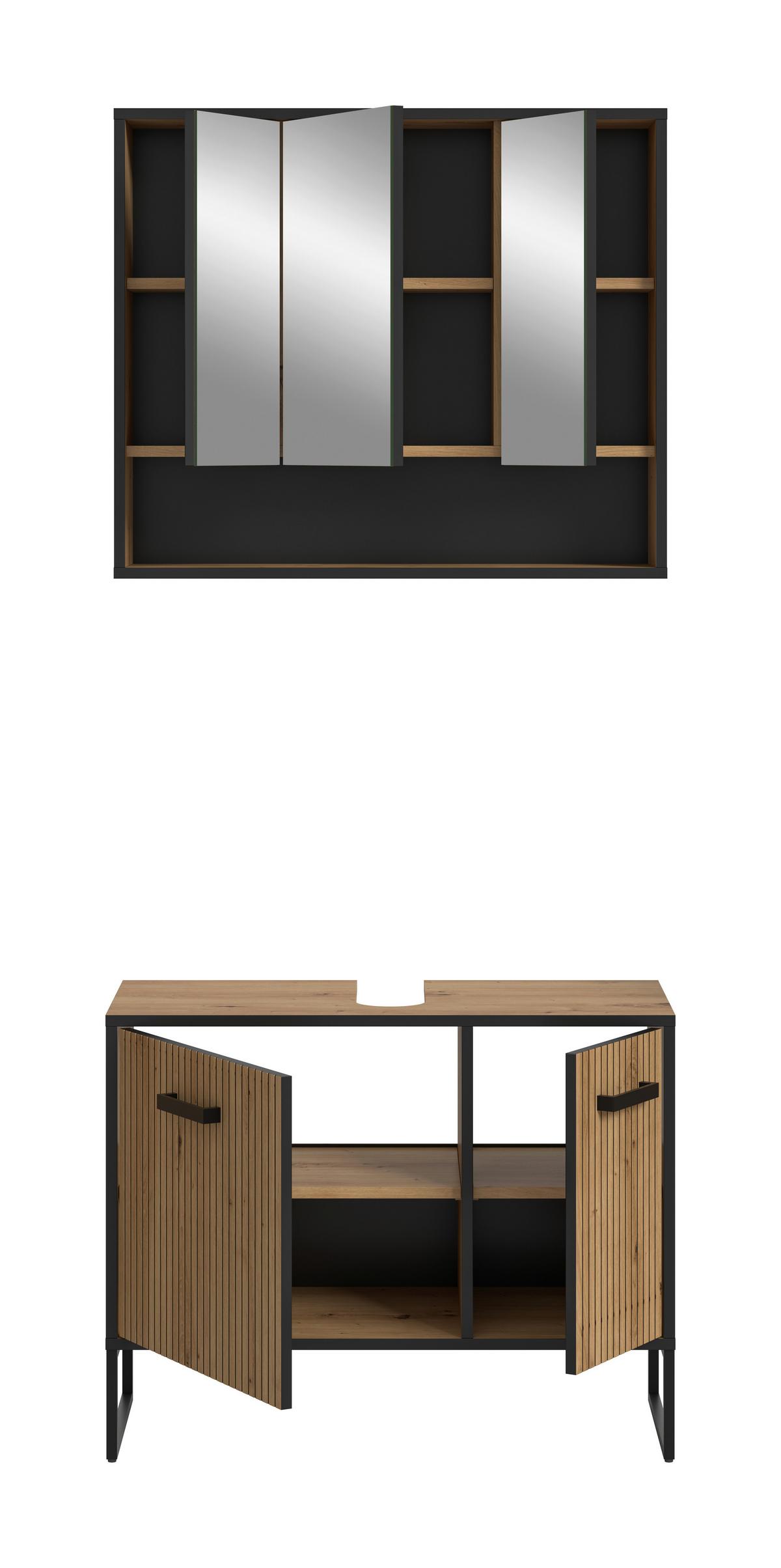 Badezimmer Bagno Schwarz /Eiche Artisan Dekor B: 80cm - Schwarz/Eiche Artisan, Trend, Holzwerkstoff (80cm) - MID.YOU