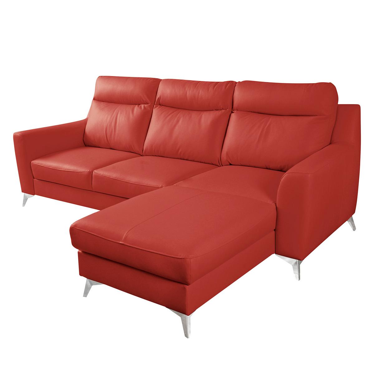 Ecksofa Gio Rot S: 236x168 cm - Chromfarben/Rot, Design, Leder/Textil (236/168cm) - Livetastic