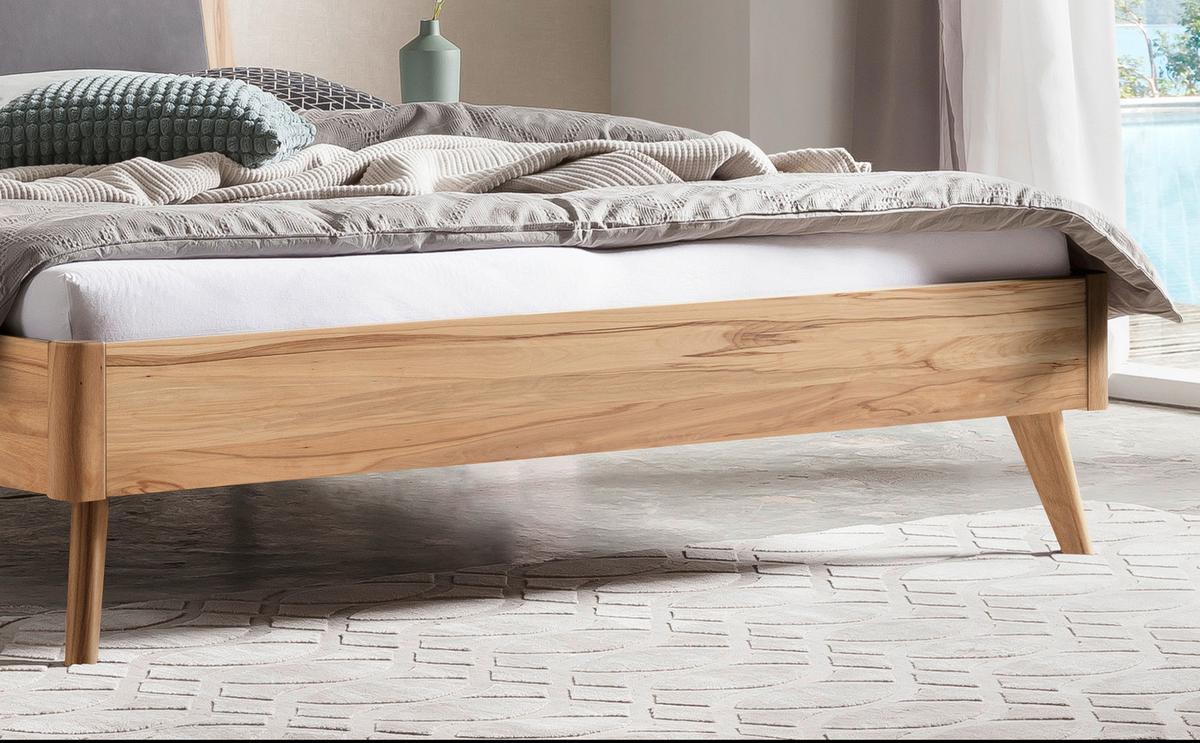 Bett Mareto Buchefarben 140x200 Cm - Dunkelgrau/Buchefarben, KONVENTIONELL, Holz/Textil (140/200cm) - Hasena