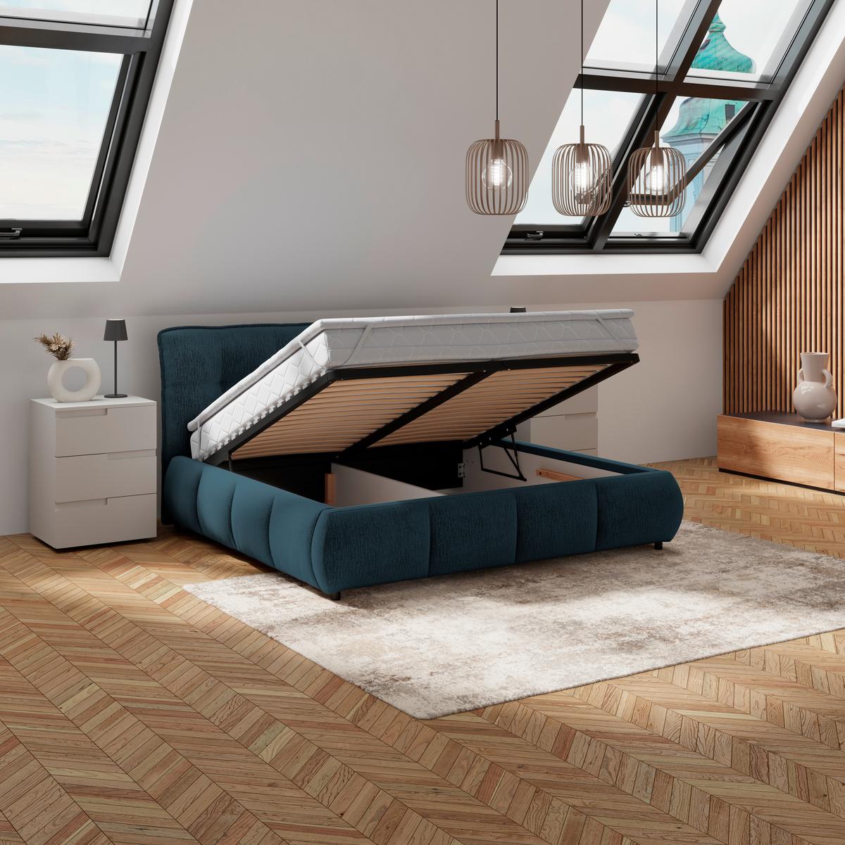 Polsterbett mit Bettkasten 180x200 Limo Dunkelblau - Schwarz/Dunkelblau, KONVENTIONELL, Holz/Holzwerkstoff (180/200cm) - James Wood