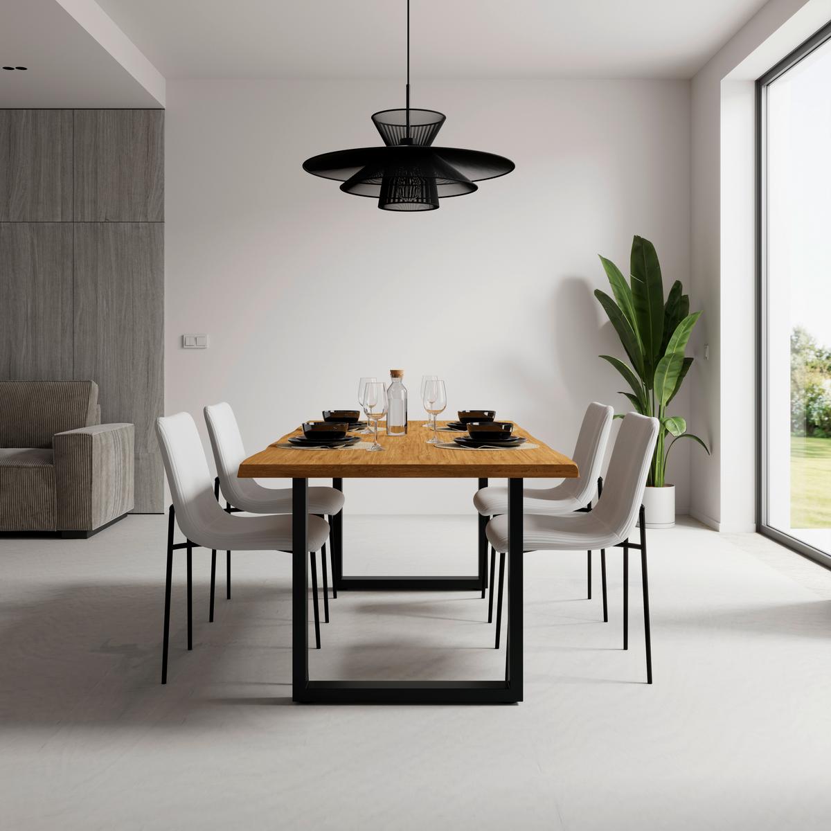 Jídelní stůl YOLA 200x100 - barvy dubu, Moderní, kov/dřevo (200/100/76cm) - Bessagi Home