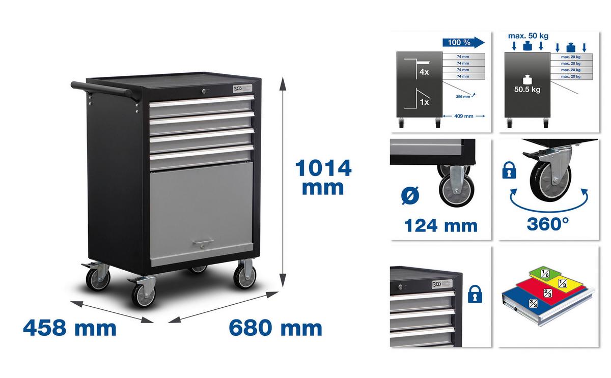 Werkstattwagen 6070 - Schwarz/Grau, Basics (68/101,4/45,8cm)