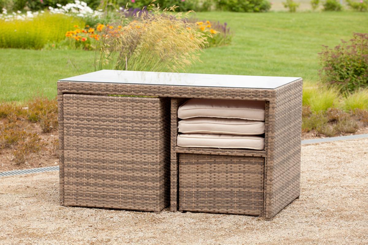 Gartengarnitur 11-Tlg Merano Kunststoff mit Kissen - Beige/Naturfarben, MODERN, Glas/Kunststoff - Gardenson