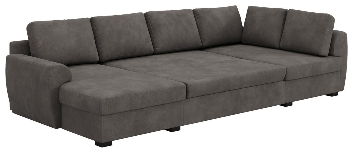 Wohnlandschaft m. Bettfunktion Mirkrofaser grau, B: 327cm - Schwarz/Grau, Trend, Textil (154/327/86cm) - MID.YOU
