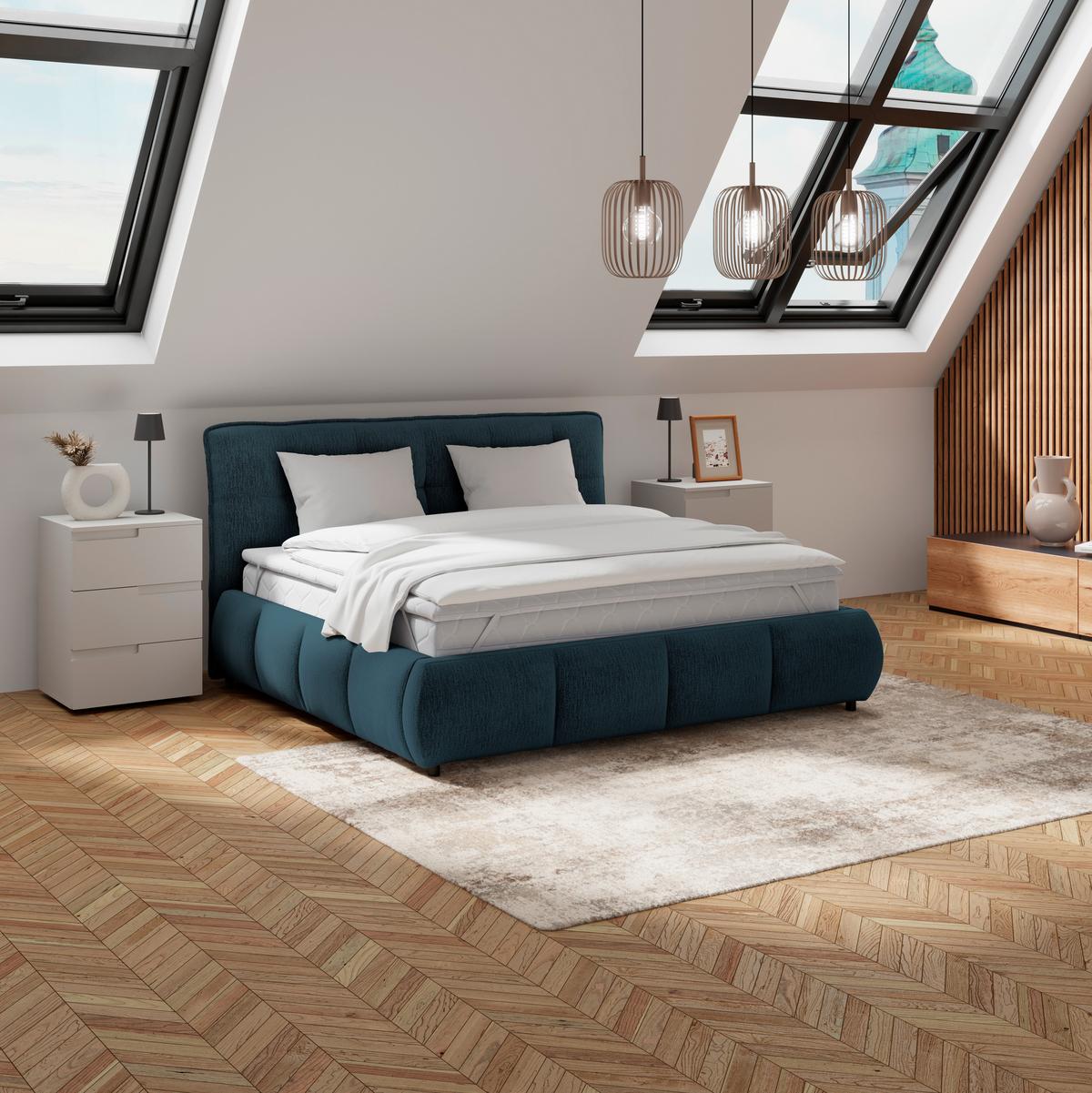 Polsterbett LIMO Dunkelblau 160x200 cm - Schwarz/Dunkelblau, KONVENTIONELL, Holz/Holzwerkstoff (160/200cm) - James Wood