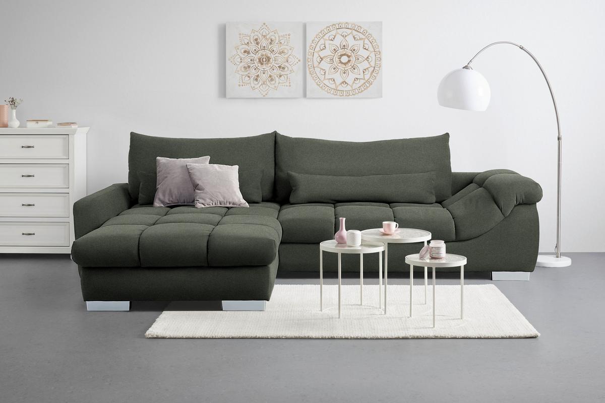 Rohová sedačka WAIKIKI, oboustranná, zelená/šedá - šedá/zelená, Konvenční, textil/plast (337/69/228cm) - Mömax