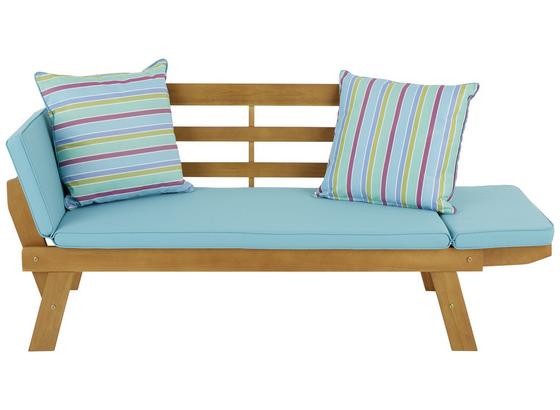 Gartenbank Holz 2-Sitzer mit Liegefunktion und Kissen - Blau/Akaziefarben, MODERN, Holz/Textil (198/78/68cm) - Greemotion Gartenbank Holz 2-Sitzer mit Liegefunktion und Kissen - Blau/Akaziefarben, MODERN, Holz/Textil (198/78/68cm) - Greemotion
