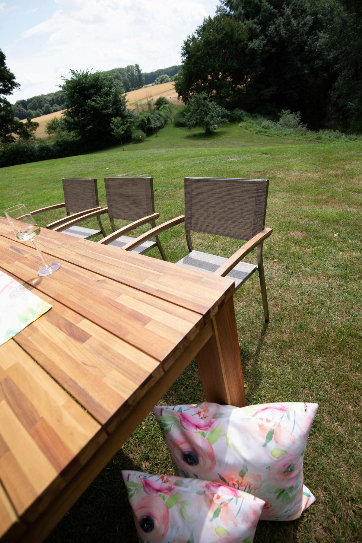 Gartengarnitur 7-Tlg. Holz/Metall/Textil - Sandfarben/Anthrazit, Basics, Holz/Textil (180/78/90cm) - Gardenson