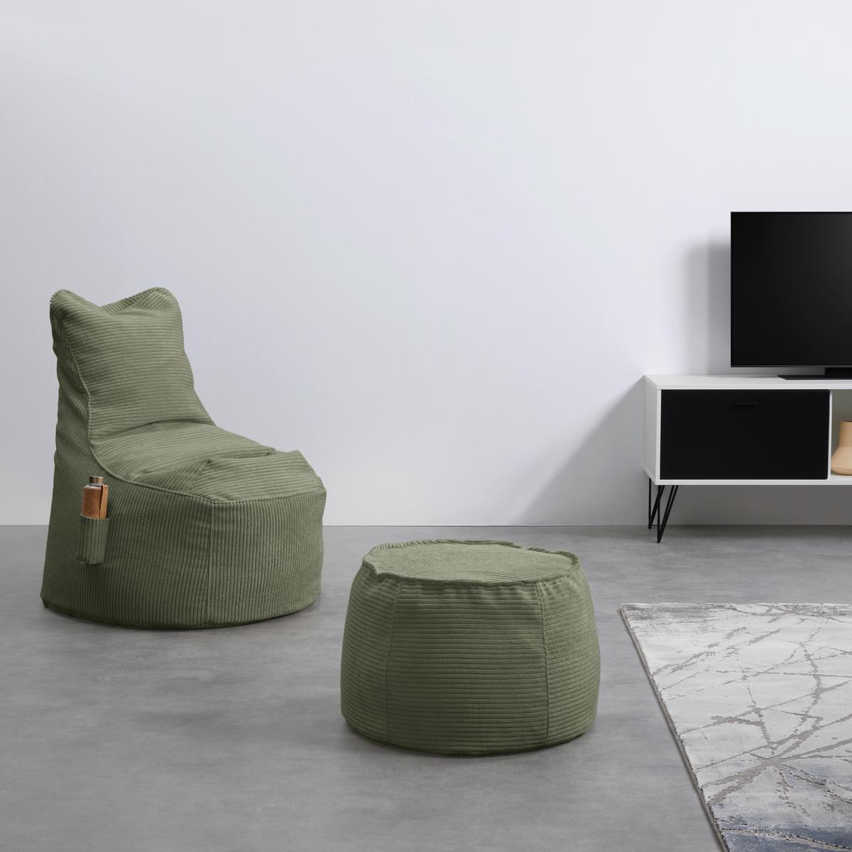 Taburet LUCYLLA, olivově zelený manšestr - olivově zelená, Moderní, textil (60/60/38cm) - Mömax