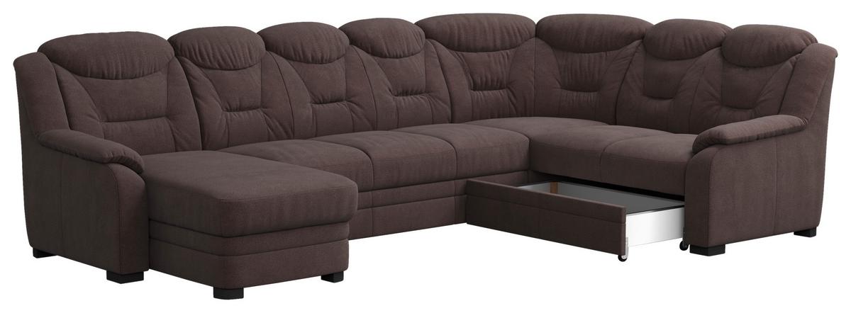 Wohnlandschaft Marcus Braun inkl. Bettkasten - Schwarz/Braun, Basics, Textil (162/330/211cm) - MID.YOU