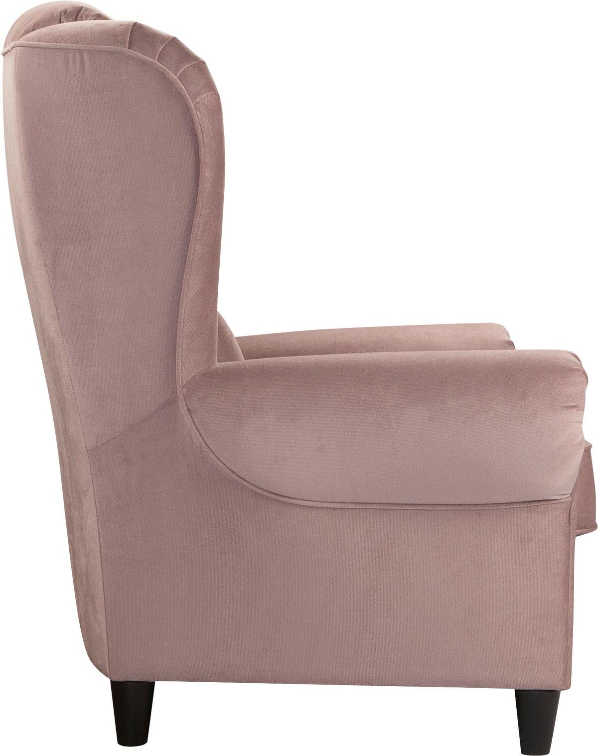 Ohrensessel Baron Rosa B: 94 cm - Schwarz/Rosa, Design, Textil (94/112/92cm) - MID.YOU