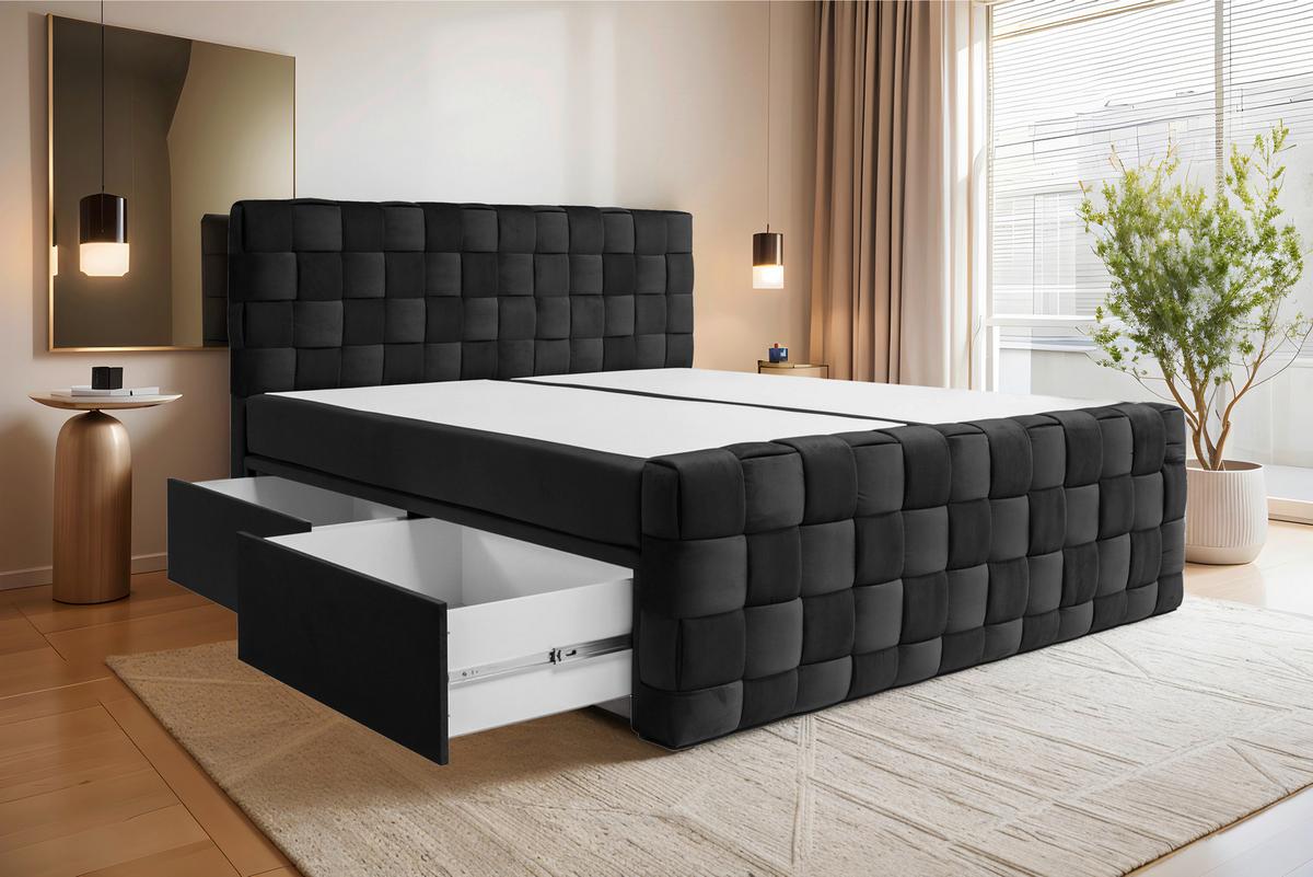 Boxbett Zante Schwarz Lf: 160x200 cm - Schwarz, MODERN, Textil (160/200cm) - Livetastic