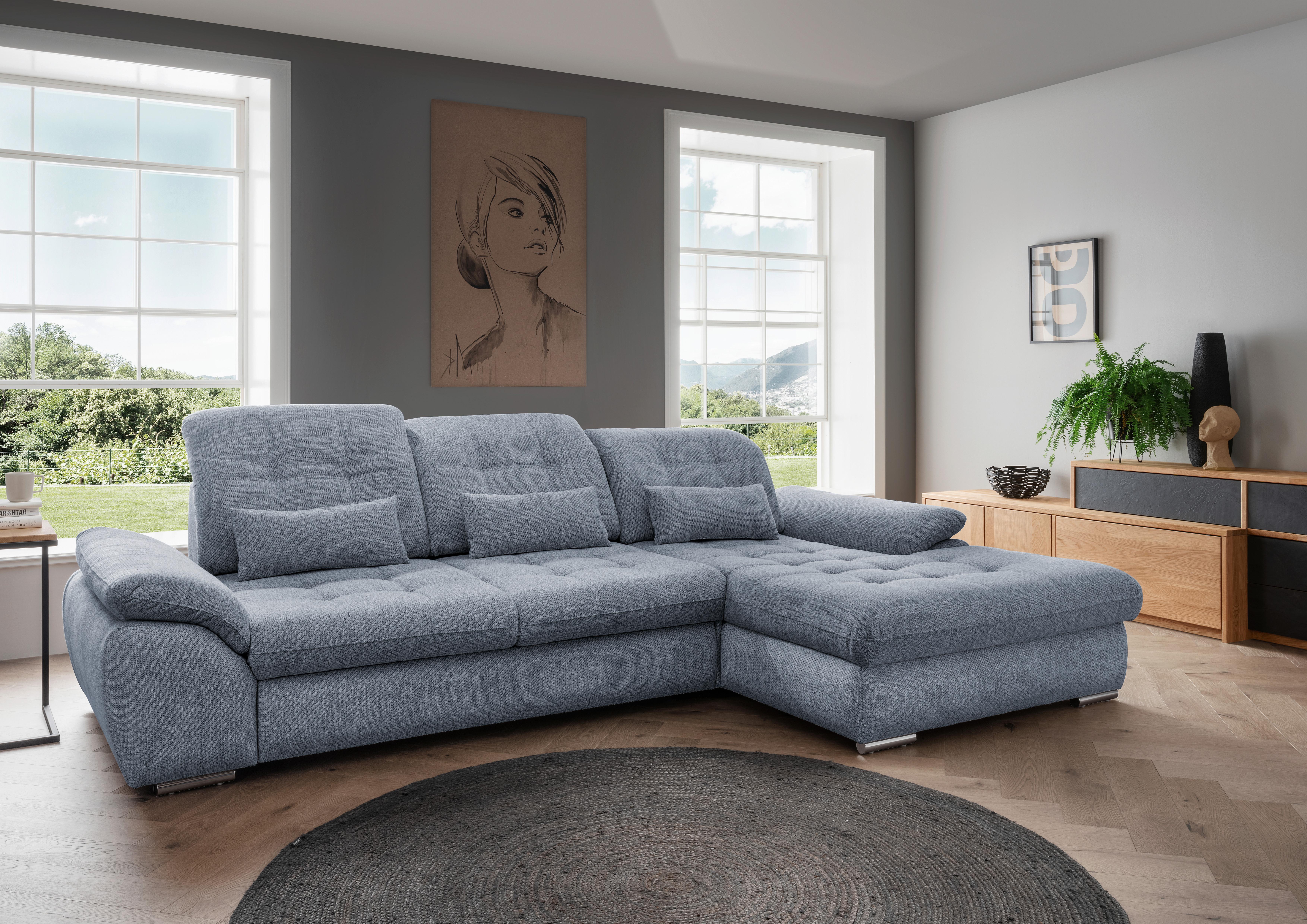 Ecksofa mit Bettkasten Rigatti Hellblau S: 314x184 cm - Chromfarben/Anthrazit, MODERN, Textil (314/184cm) - Livetastic