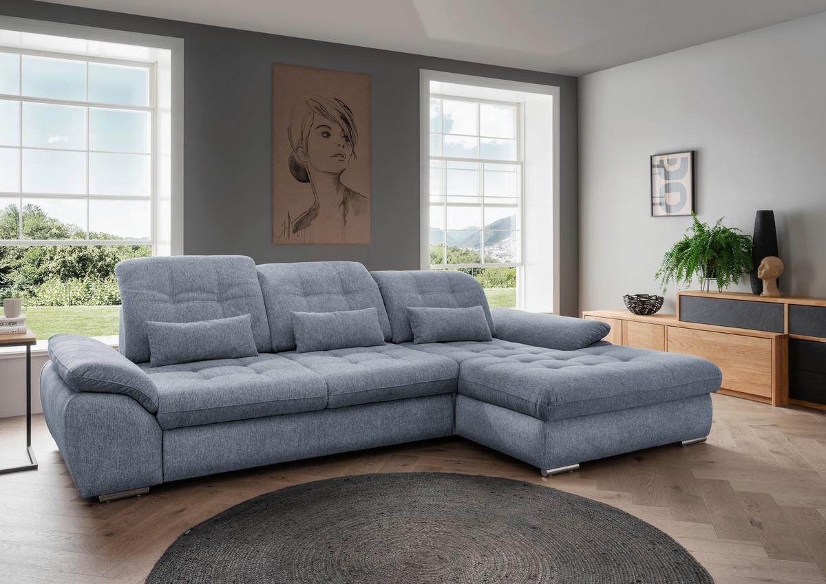 Ecksofa mit Bettkasten Rigatti Hellblau S: 314x184 cm - Chromfarben/Anthrazit, MODERN, Textil (314/184cm) - Livetastic