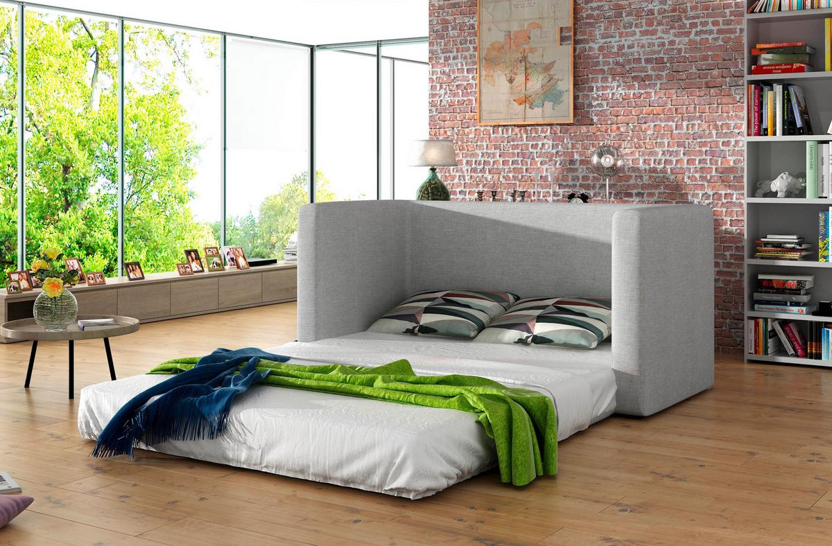 Schlafsofa Neva Hellgrau, B: 132 cm - Hellgrau/Schwarz, Design, Textil (132/62/70cm) - MID.YOU