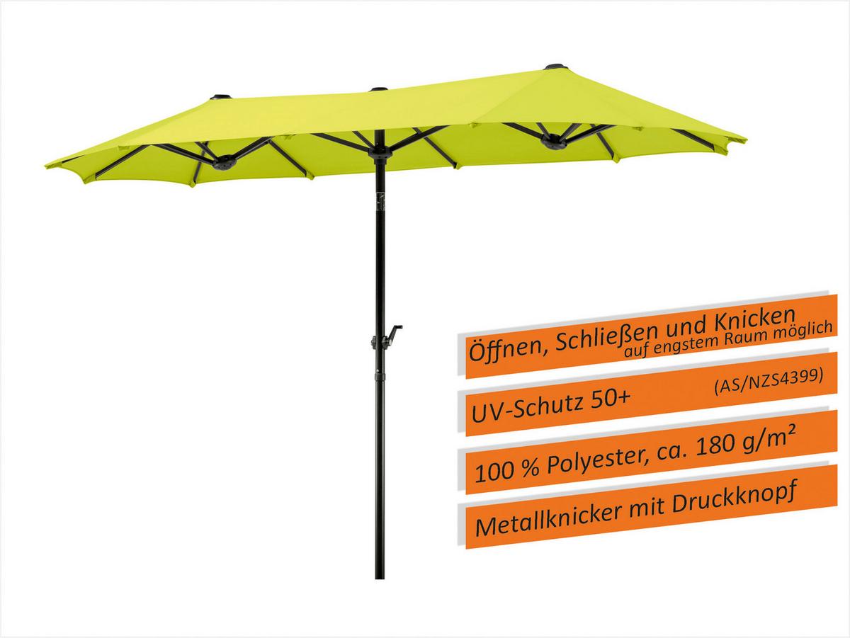 Doppelsonnenschirm Salerno BxHxT: 300x220x150 cm Apfelgrün - Anthrazit/Grün, Basics, Textil/Metall (300/220/150cm) - Schneider