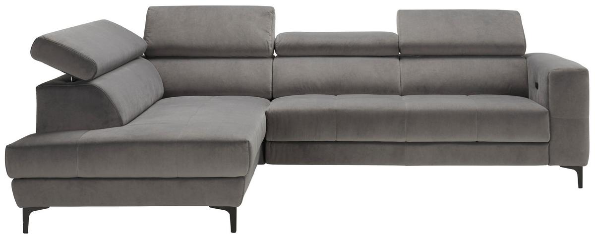 Rohová sedačka EMMA, ľavá, sivá,nast.op.hl,USB,el.výsuv - čierna/sivá, Modern, textil (210/301cm) - Premium Living
