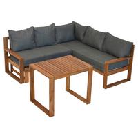 Loungegarnitur Merida Eckset - Naturfarben/Grau, MODERN, Holz (182/166/62,5cm) - Gardenson