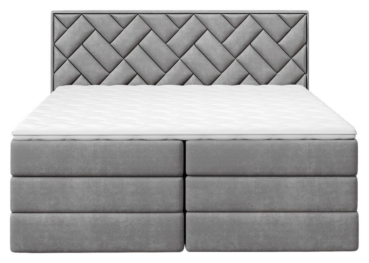 Boxsprngbett inkl. Topper Silberfarben 180x200 cm Loreno - Silberfarben/Schwarz, MODERN, Holzwerkstoff/Textil (180/200cm) - MID.YOU