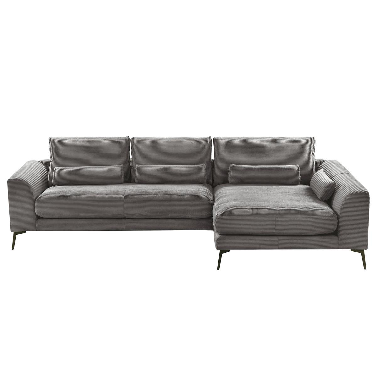 Ecksofa Berlin Cord Grau 313x172 cm - Schwarz/Grau, Design, Textil (313/172cm) - P & B