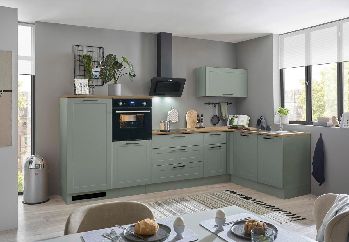 Eckküche Marseille Grün/eiche Dekor S: 320x175 Cm - Eiche Artisan/Grün, Design, Holzwerkstoff (320/175cm) - MID.YOU