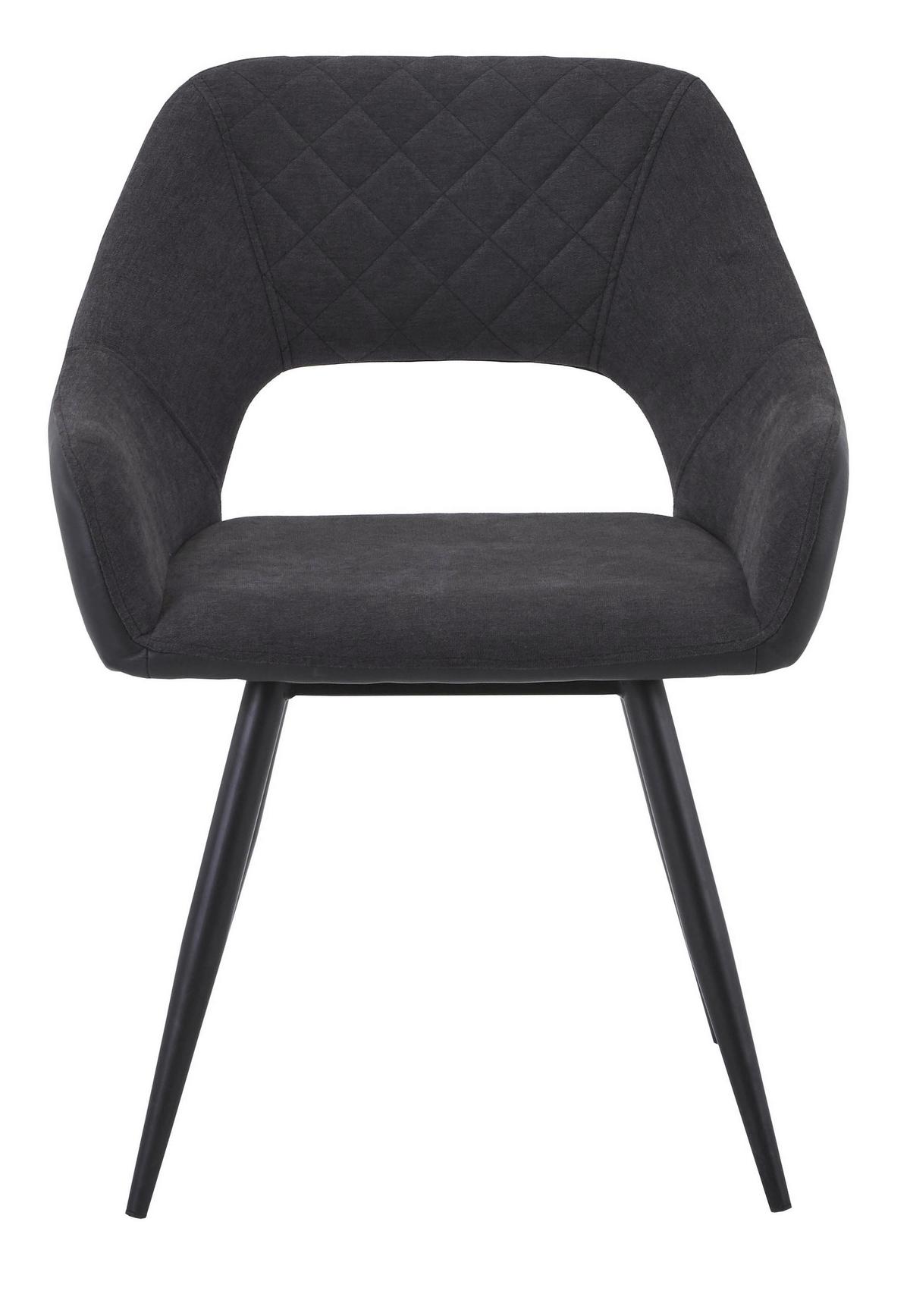 Armlehnstuhl Porto Anthrazit Lederlook Gepolstert 2er-Set - Anthrazit/Schwarz, MODERN, Textil/Metall (59/83/60cm) - MID.YOU