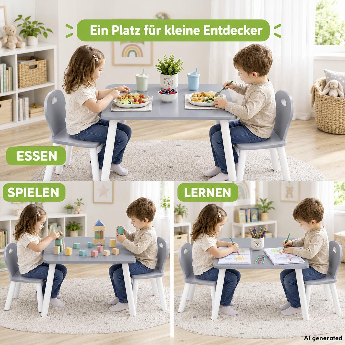 KINDERSITZGRUPPE MIT 2 STÜHLEN WEIß GRAU - Weiß/Grau, Basics, Holzwerkstoff - Kesper