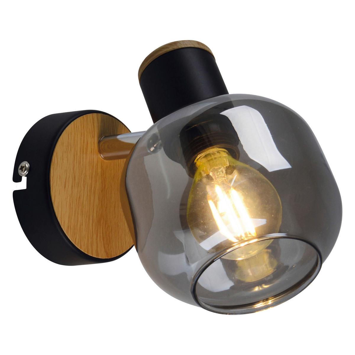 Wandstrahler Fumoso - Schwarz/Naturfarben, Design, Glas/Metall (14/10cm) - Näve