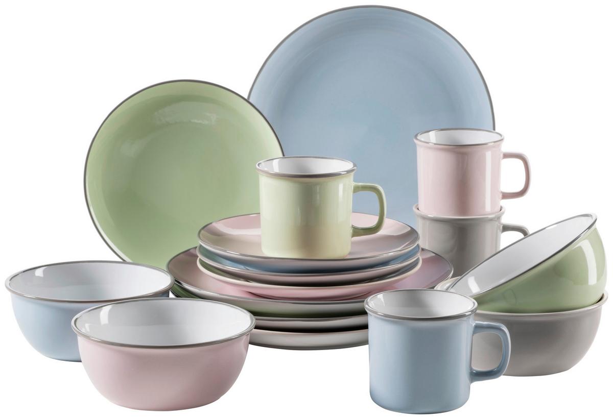 Kombiservice Maila Keramik 4 Personen Geschirr Set - Hellrosa/Hellgrau, Basics, Keramik - Mäser