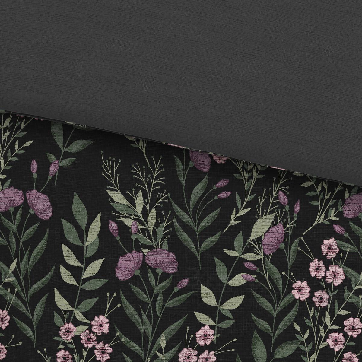 Satin Bettwäsche 140 X 200 cm Olivia Anthrazit Blumen - Anthrazit, ROMANTIK / LANDHAUS, Textil (140/200cm) - James Wood
