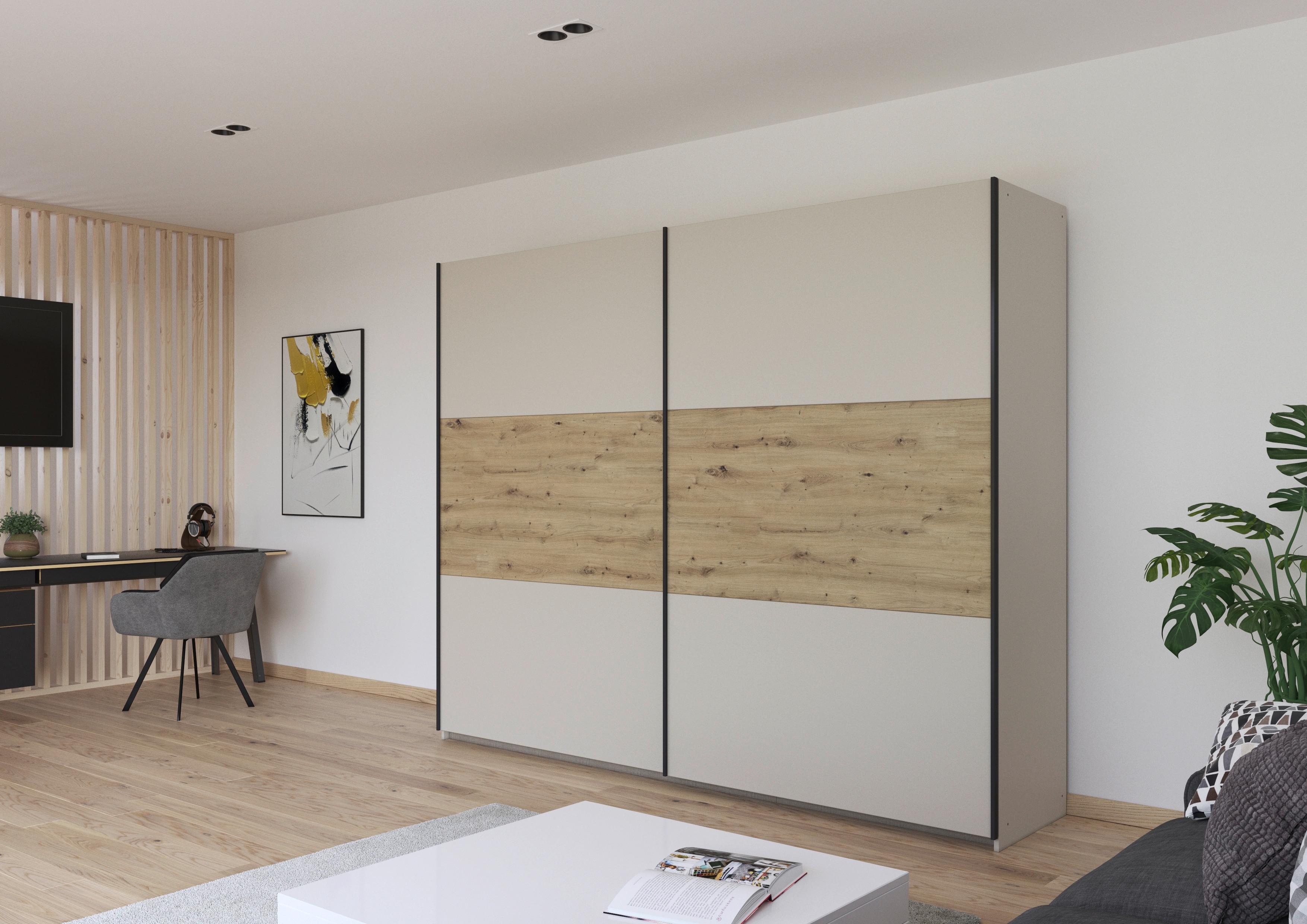 Schwebetürenschrank Neo Champagner Eiche Artisan Dekor - Champagner/Eiche Artisan, MODERN, Holzwerkstoff (261/210/59cm) - Rauch Möbel