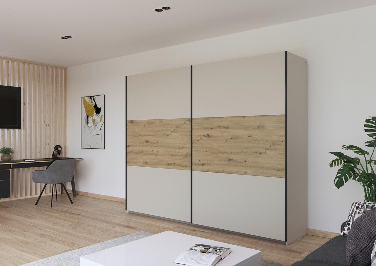 Schwebetürenschrank Neo Champagner Eiche Artisan Dekor - Champagner/Eiche Artisan, MODERN, Holzwerkstoff (261/210/59cm) - Rauch Möbel