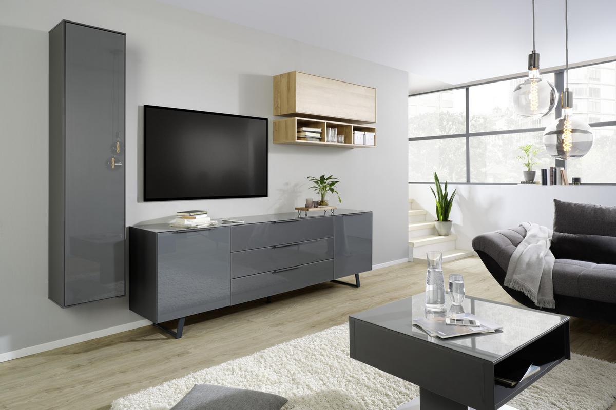 ZÁVĚSNÁ SKŘÍŇKA MAX BOX - antracitová, Moderní, kompozitní dřevo/sklo (38/175/32cm) - Premium Living