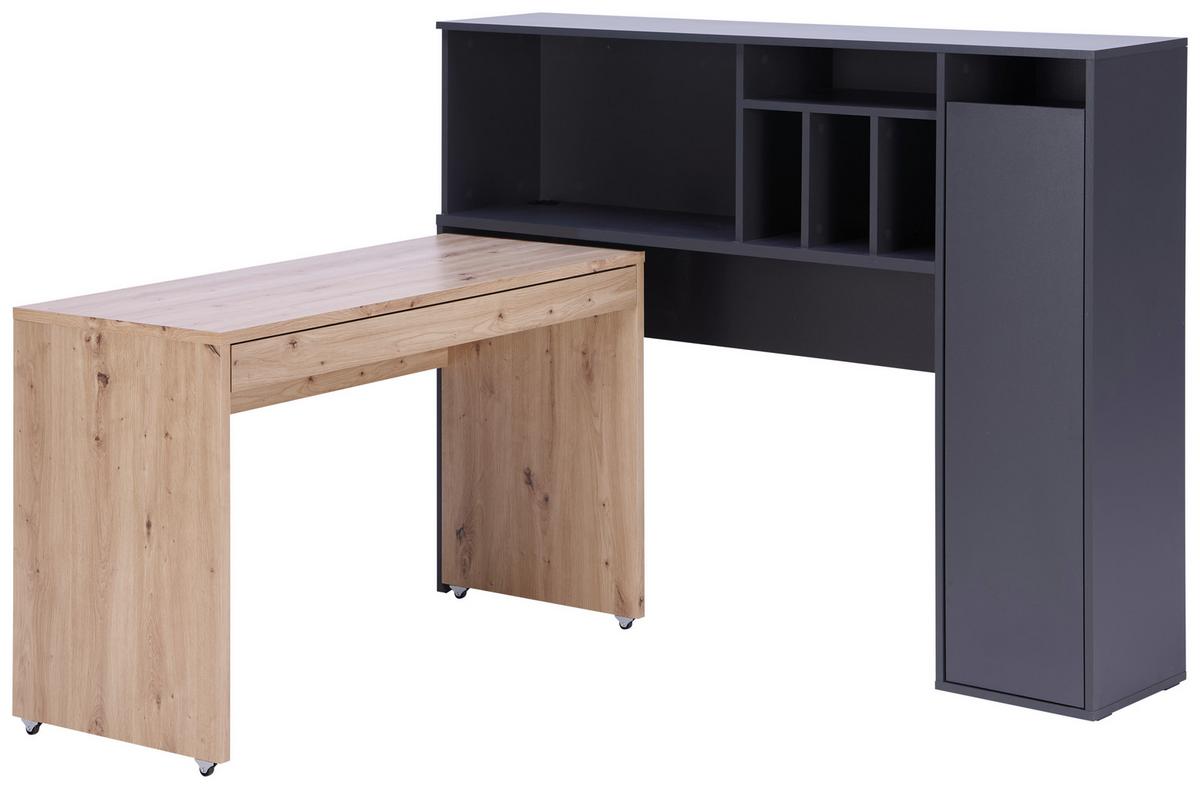 Schreibtisch mit Stauraum B: 150 cm Anthrazit/Eiche Dekor - Anthrazit/Eiche Artisan, MODERN, Holzwerkstoff (150/118,7/52,8cm)