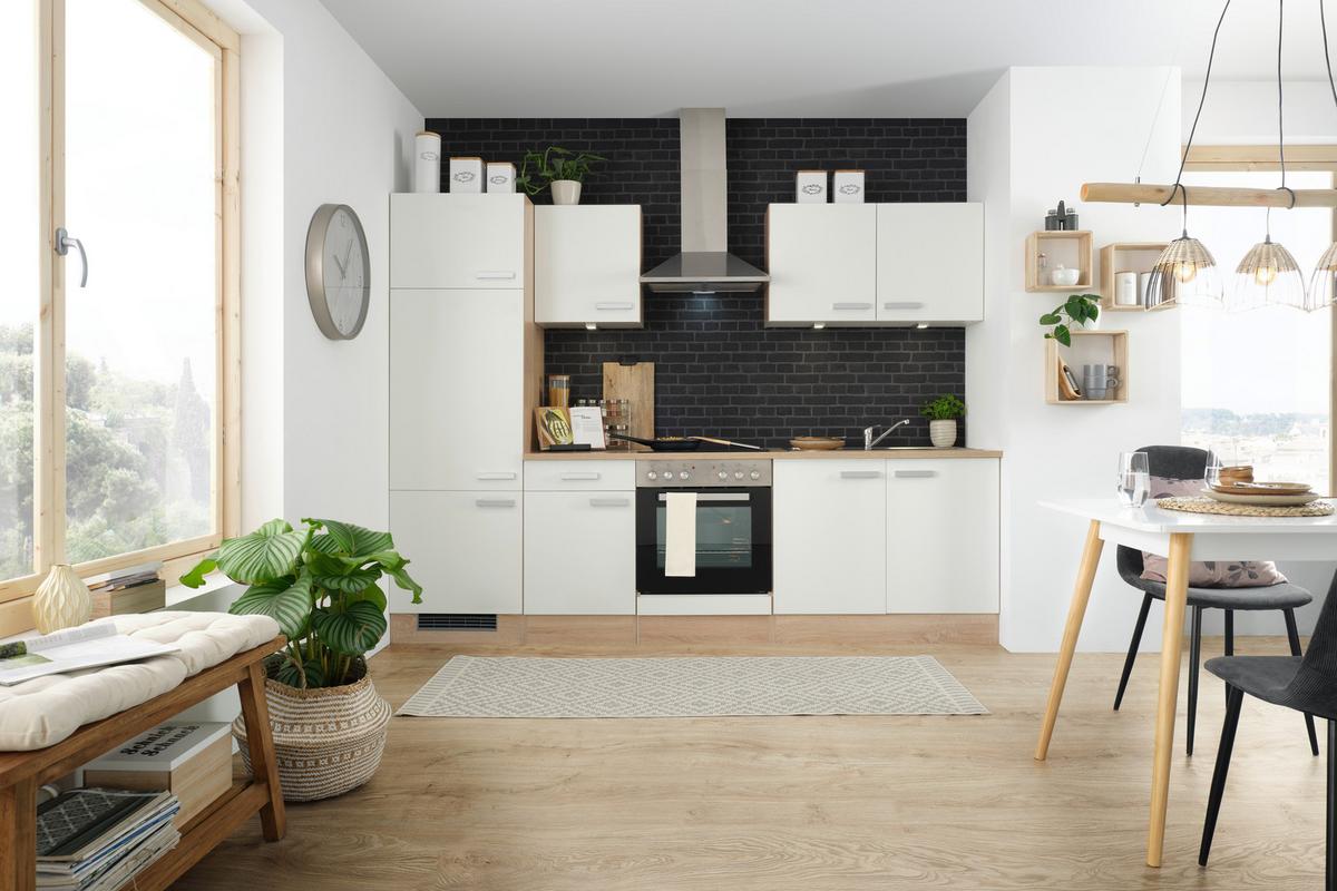 Kuchyňský blok LEXA včetně 4 spotřebičů, šířka 270 cm - bílá/barvy dubu, Moderní, kompozitní dřevo/plast (270cm) - Based