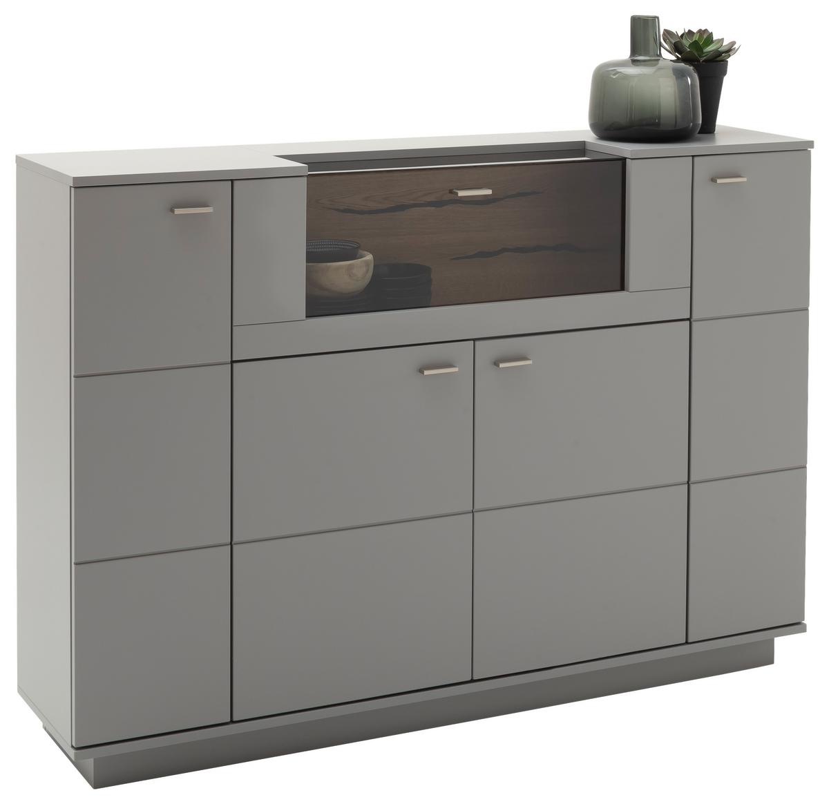 Highboard Echtholz B: 160 cm Sevilla Grau/Eichefarben - Eichefarben/Grau, Design, Glas/Holzwerkstoff (160/113/38cm) - MID.YOU