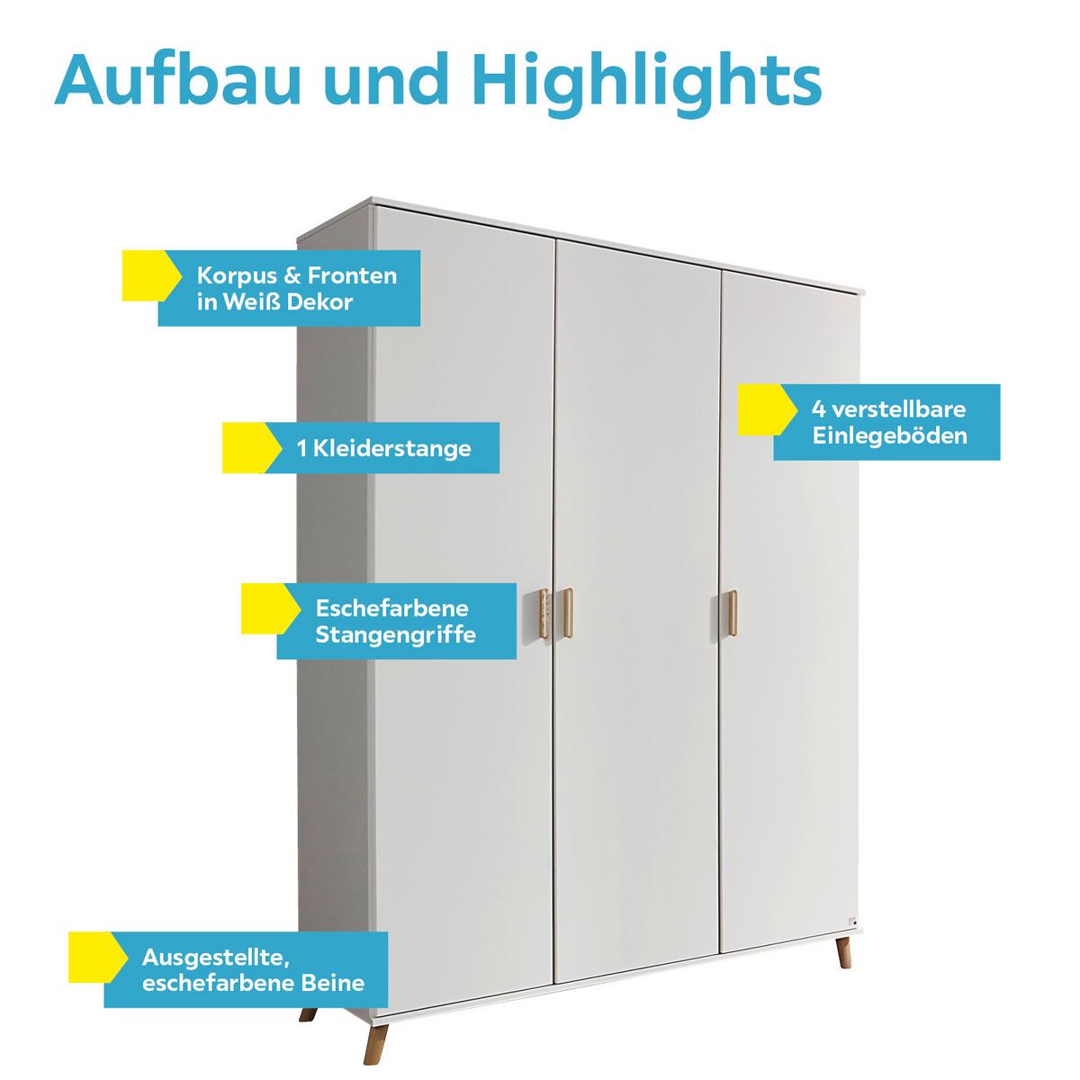 Drehtürenschrank 137cm Falun, Weiß - Weiß, Design, Holzwerkstoff (137/203/53cm) - Rauch Möbel
