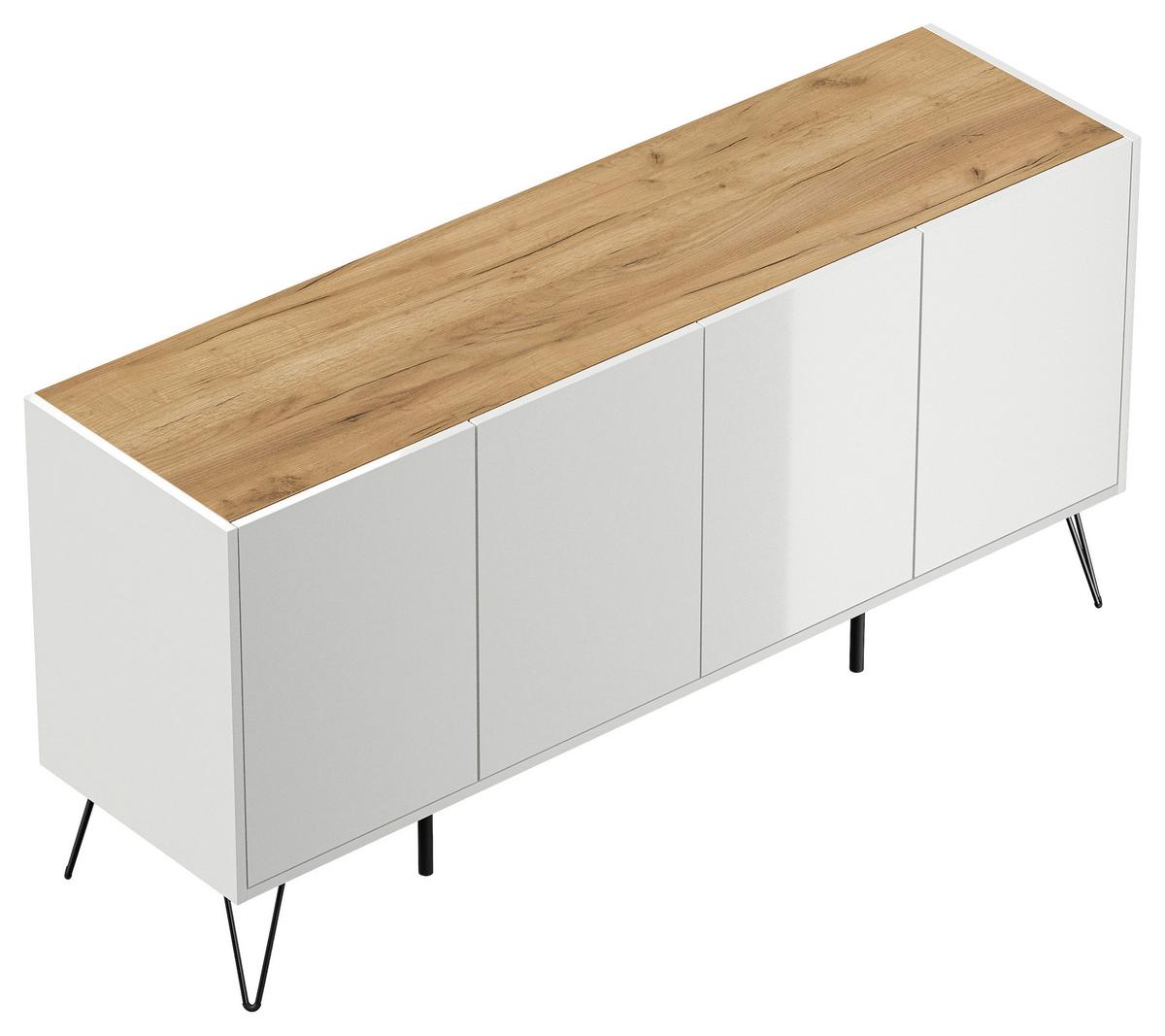 Sideboard Posseik Indutrial Eichefarben/Weiß B: 155 cm - Weiß Hochglanz/Eichefarben, Design, Holzwerkstoff (155/75,8/42cm) - MID.YOU