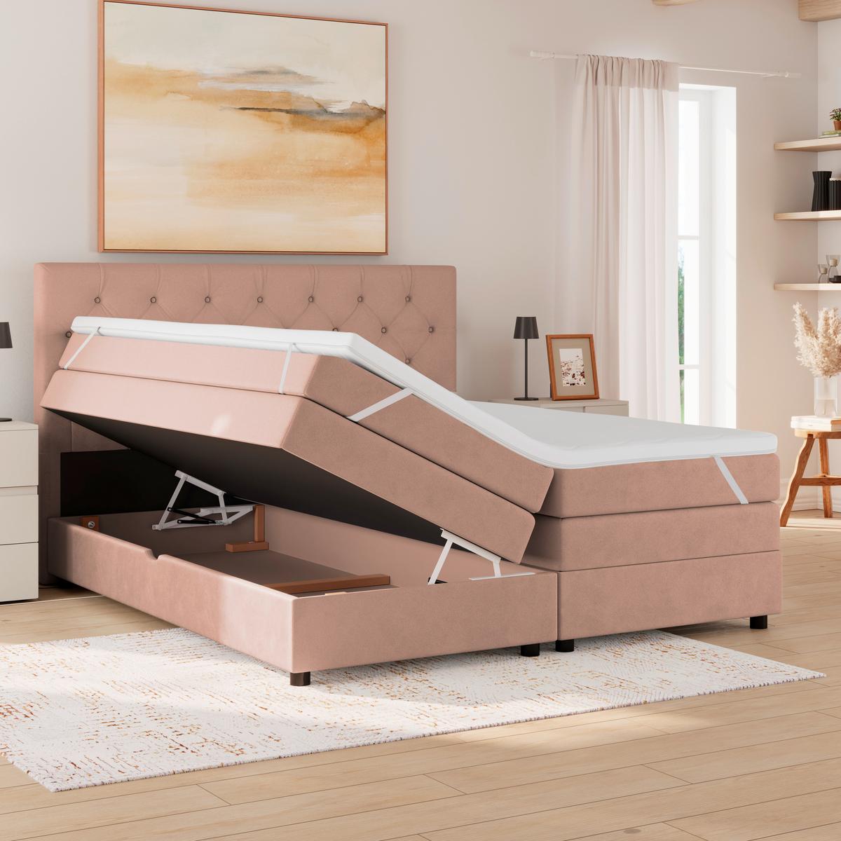 Boxspringbett Elio Altrosa 180x200 Cm H2 - Schwarz/Altrosa, ROMANTIK / LANDHAUS, Textil (184/121/212cm) - James Wood