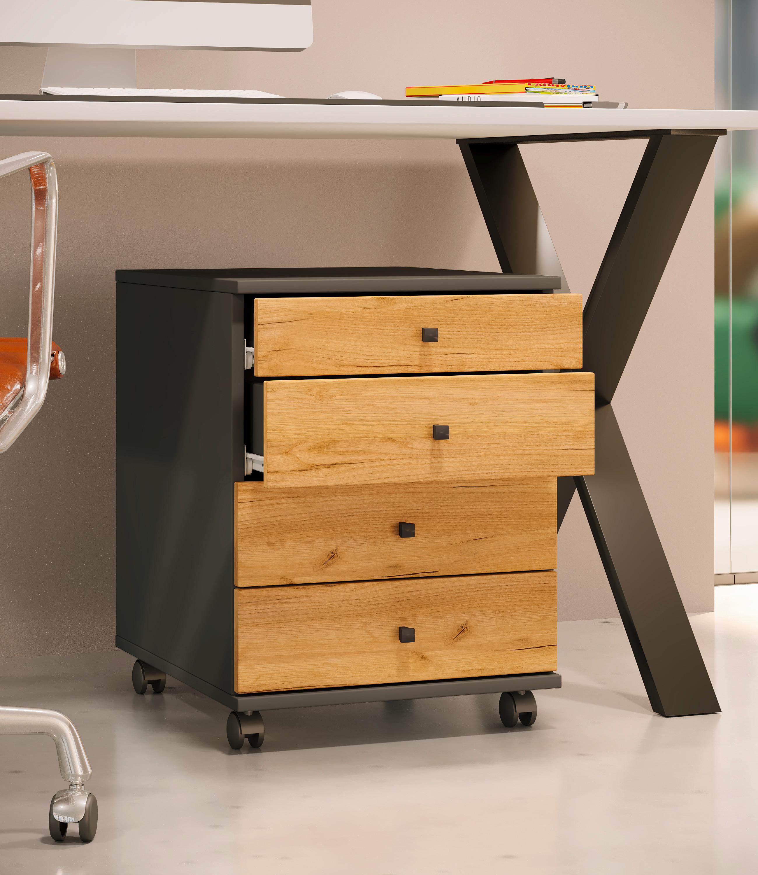 Rollcontainer Lona Anthrazit Honigeiche Dekor - Honigeiche/Anthrazit, Design, Holzwerkstoff/Kunststoff (42/57/50cm) - MID.YOU