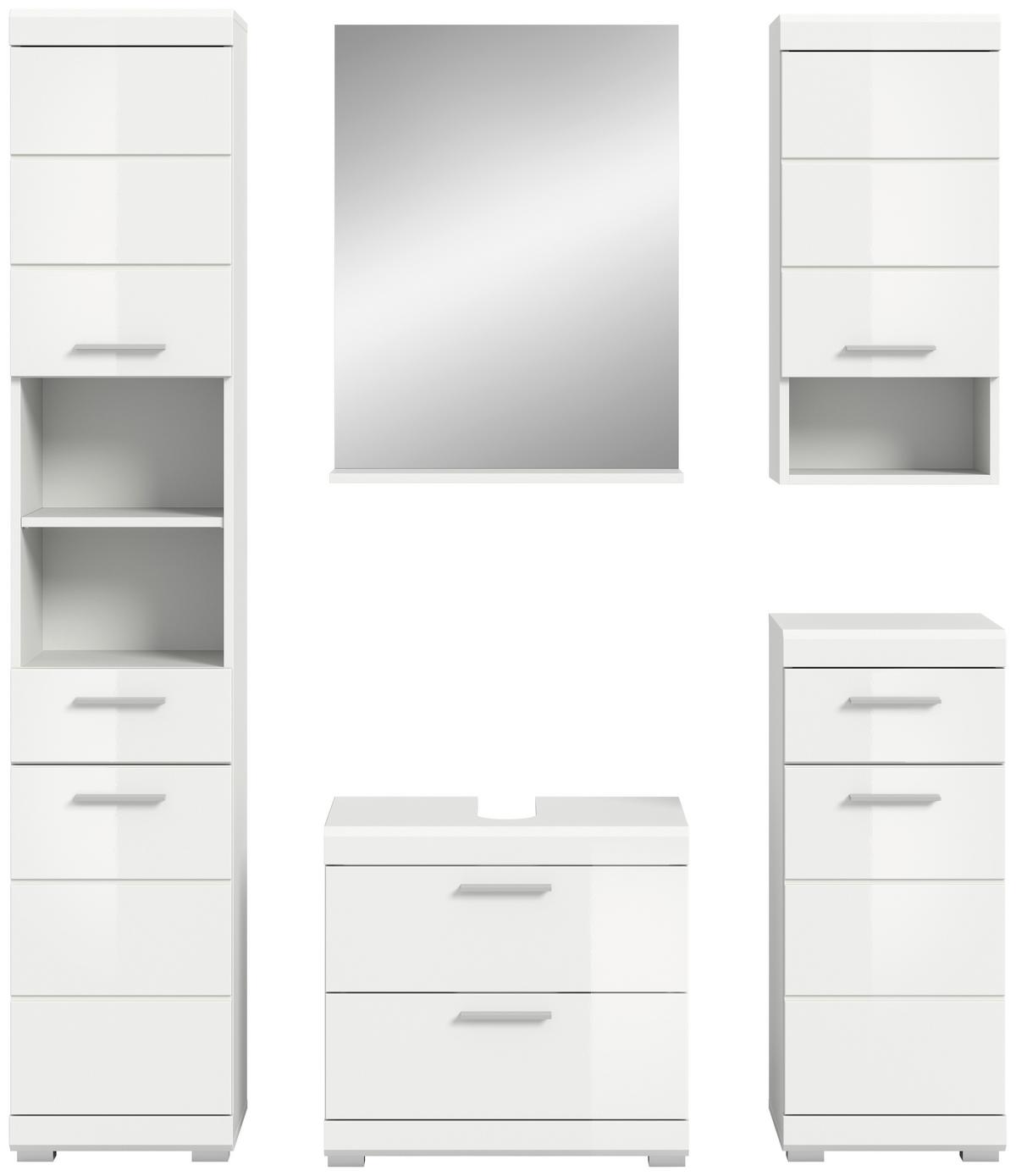 Badezimmer Scout Weiß B: 134 Cm - Weiß Hochglanz/Silberfarben, MODERN, Glas/Holzwerkstoff (134cm) - MID.YOU