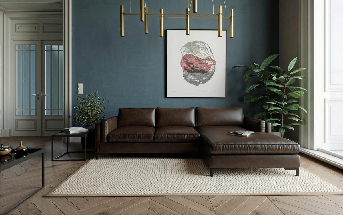 Ecksofa Packo Kastanienbraun S: 265x160 Cm - Kastanienfarben/Schwarz, Design, Textil (265/160cm) - Livetastic