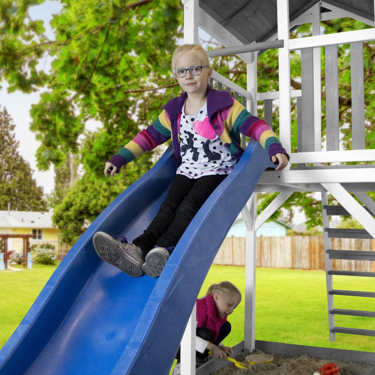Spielhaus Climbing & Double Swing Aus Zedernholz - Blau/Weiß, Basics, Holz (519/241.9/349cm) - Ambia Garden