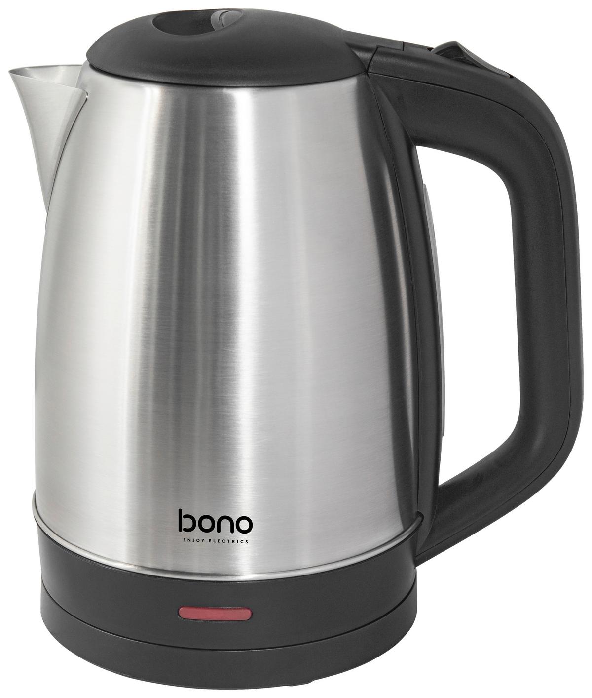 Wasserkocher Megan Schwarz/ Edelstahl 1,7 L 1500-1800 W - Edelstahlfarben/Schwarz, KONVENTIONELL, Kunststoff/Metall (21,2/15,2/23cm) - Bono