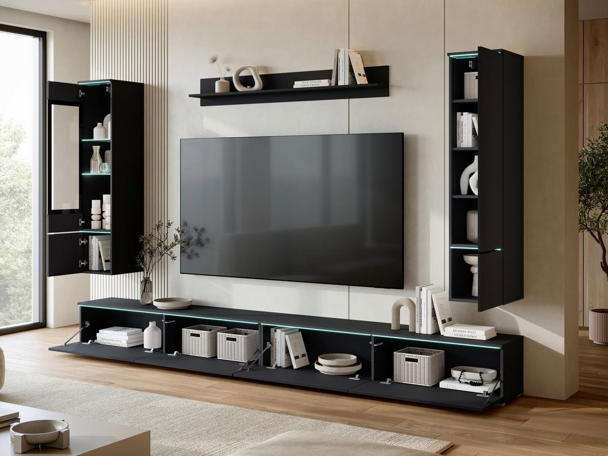 Wohnwand Vera Xxl Schwarz Matt B: 300cm - Schwarz/Grau, Basics, Glas/Holzwerkstoff (300/162/33cm) - P & B